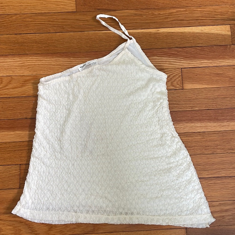 Pull and Bear off white asymmetrical hem and one shoulder tank